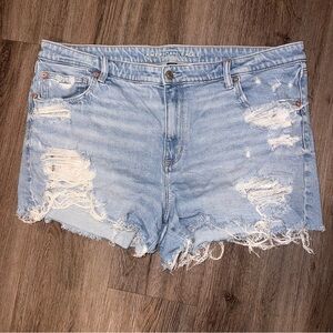 American Eagle Outfitters Perfect Shortie Light Blue Distressed Denim Shorts